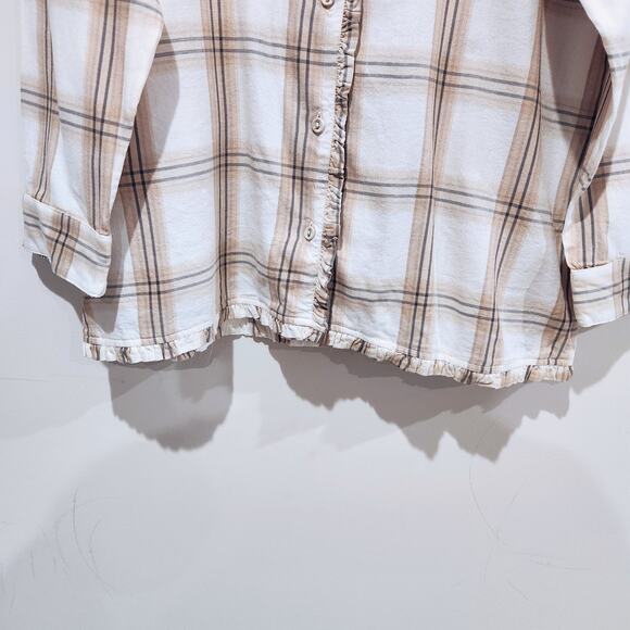 Soft Surroundings Beige Plaid Button Up Night Devine Pajama Top Size Large - Picture 4 of 10